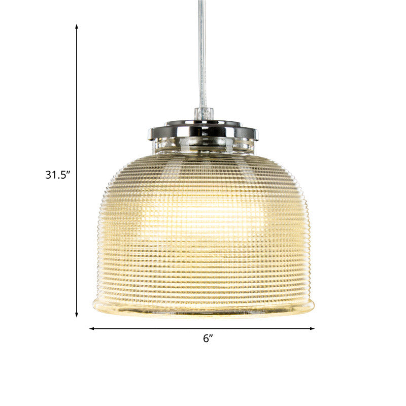 Modernist Latticed Glass Bowl Pendant Light - Chrome Ceiling Lamp For Table