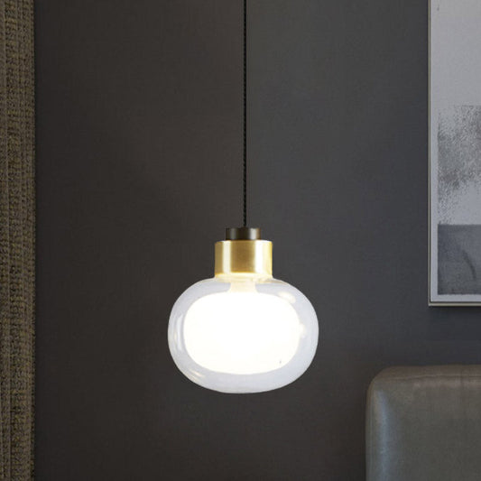 Suspension LED en laiton avec abat-jour en verre transparent - Design oblong moderne