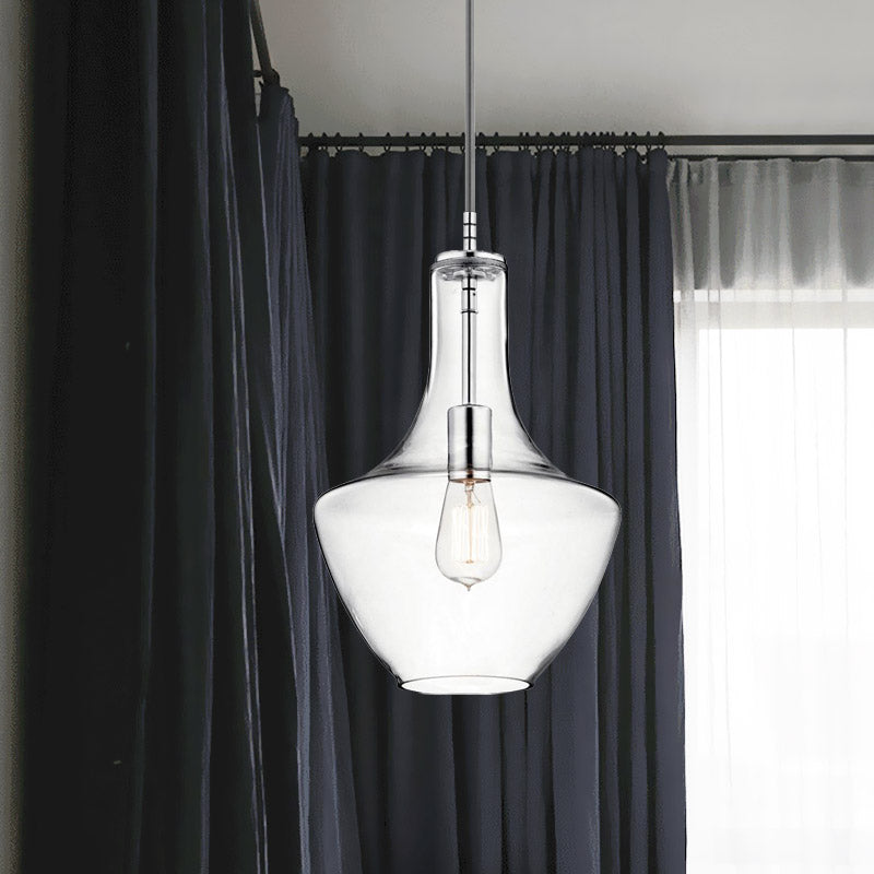 Minimalist 1-Light Hanging Pendant Lamp In Chrome With Clear Glass Urn Shape Silver