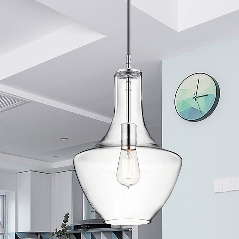 Minimalist 1-Light Hanging Pendant Lamp In Chrome With Clear Glass Urn Shape