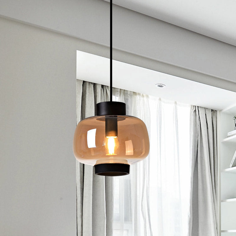 Lanterne suspendue - Lampe suspendue moderne à 1 tête en verre gris fumé/crème/cognac pour salon