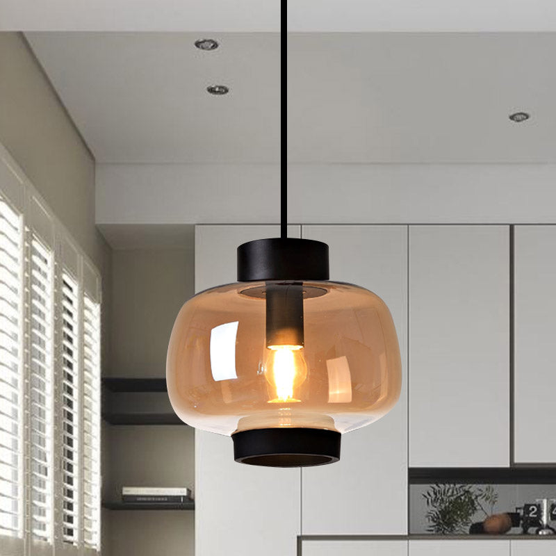 Lanterne suspendue - Lampe suspendue moderne à 1 tête en verre gris fumé/crème/cognac pour salon