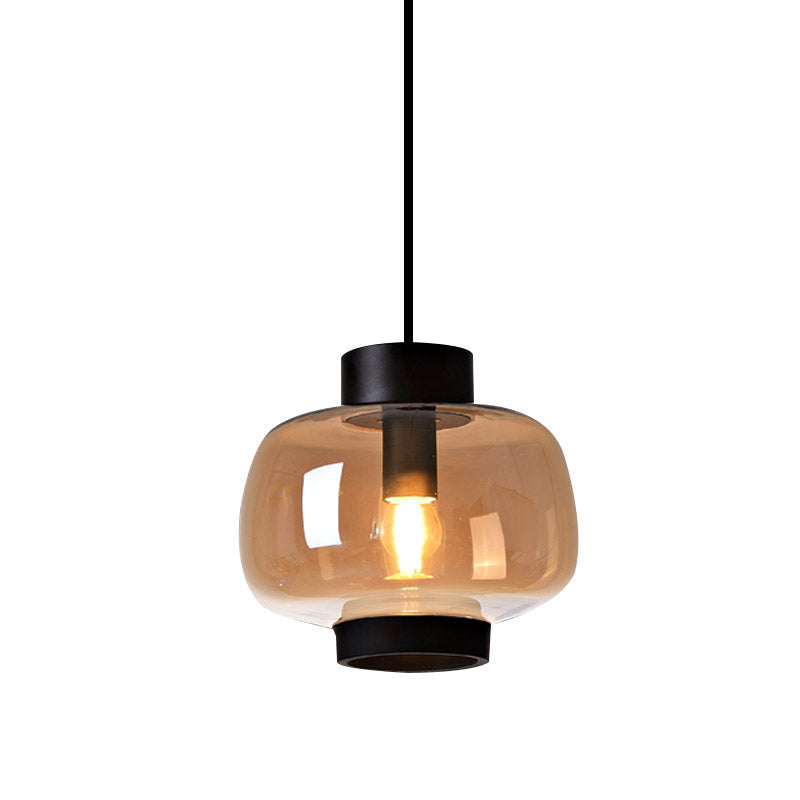Lanterne suspendue - Lampe suspendue moderne à 1 tête en verre gris fumé/crème/cognac pour salon