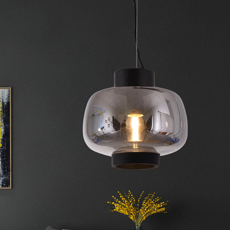 Lanterne suspendue - Lampe suspendue moderne à 1 tête en verre gris fumé/crème/cognac pour salon