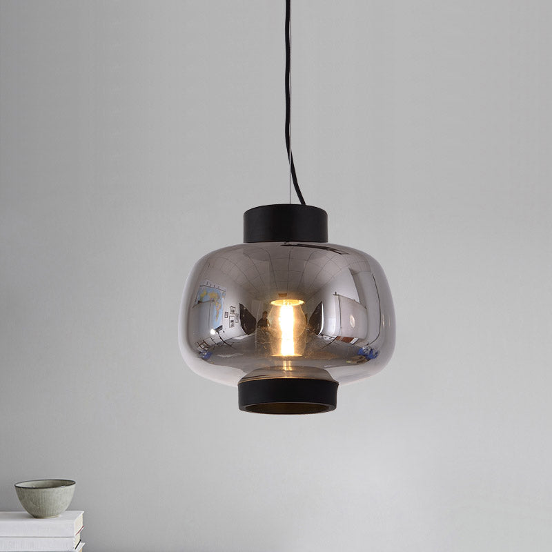Lanterne suspendue - Lampe suspendue moderne à 1 tête en verre gris fumé/crème/cognac pour salon