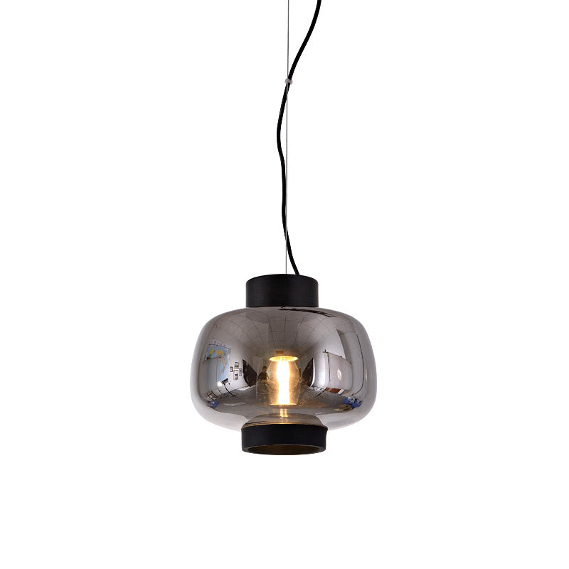 Lanterne suspendue - Lampe suspendue moderne à 1 tête en verre gris fumé/crème/cognac pour salon