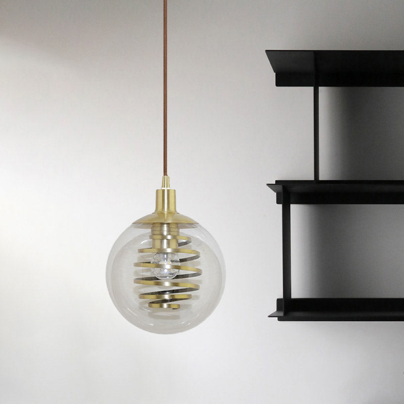 Modern Brass Bedroom Pendant Lamp with Clear Glass Shade - 1 Bulb, 6"/10" Wide - Global Modernism Hanging Lighting