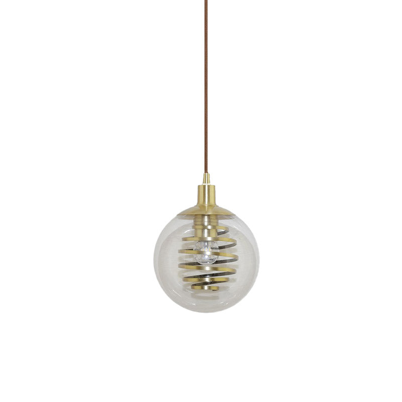 Modern Brass Bedroom Pendant Lamp with Clear Glass Shade - 1 Bulb, 6"/10" Wide - Global Modernism Hanging Lighting