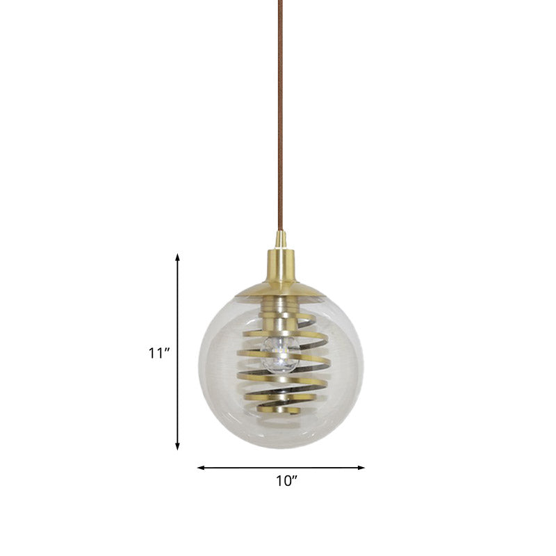 Modern Brass Bedroom Pendant Lamp with Clear Glass Shade - 1 Bulb, 6"/10" Wide - Global Modernism Hanging Lighting