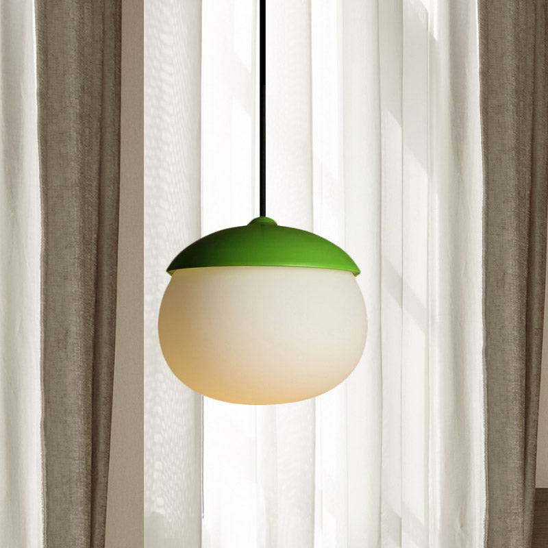 Modern White Glass 1-Light Pendant Lamp with Nut Shape Design - Green Hanging Light for Restaurants