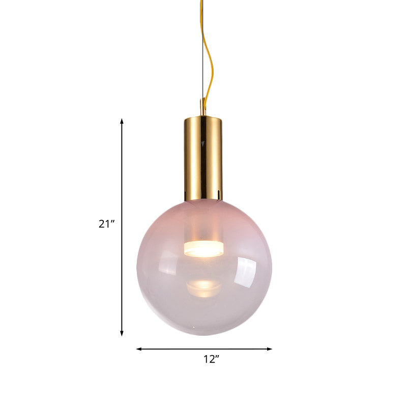Pink Gradient Glass Ball Suspension Light - Contemporary Gold Ceiling Fixture