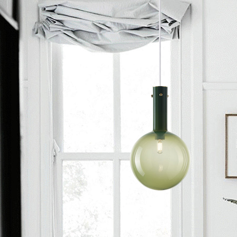 Modern Orb Pendant Lamp: Green/Orange Gradient Glass 1-Bulb Bedside Ceiling Light Green