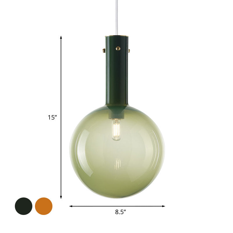 Gradient Green/Orange Glass Orb Pendant Lamp - Contemporary 1-Bulb Ceiling Light for Bedside Hanging
