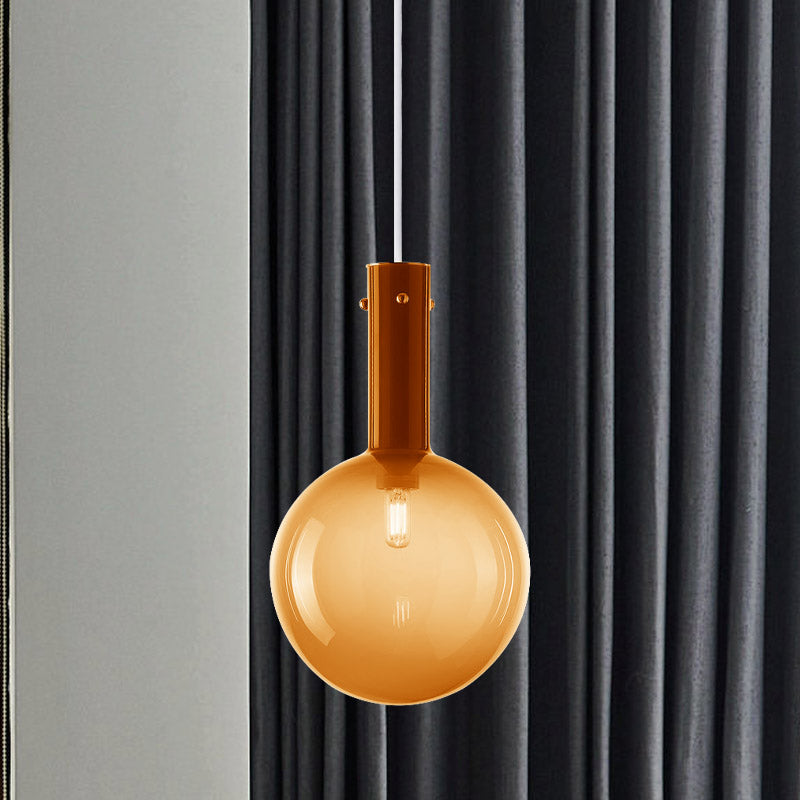 Gradient Green/Orange Glass Orb Pendant Lamp - Contemporary 1-Bulb Ceiling Light for Bedside Hanging