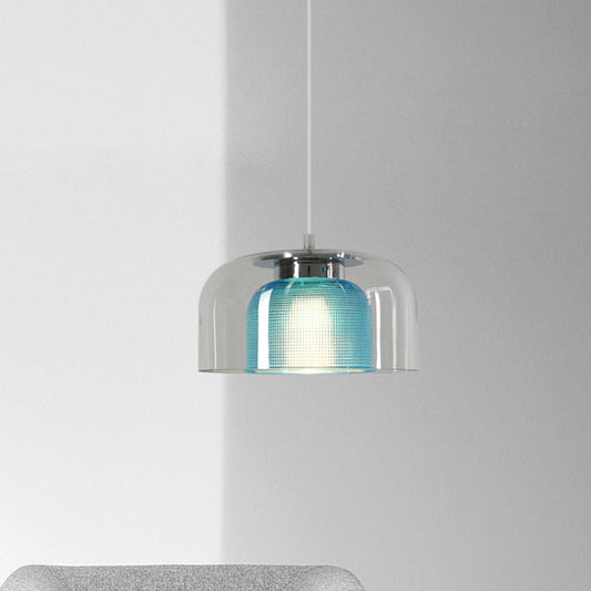Modern Clear and Blue Glass Bowl Pendant Light - Stylish Suspension Lamp for Restaurants