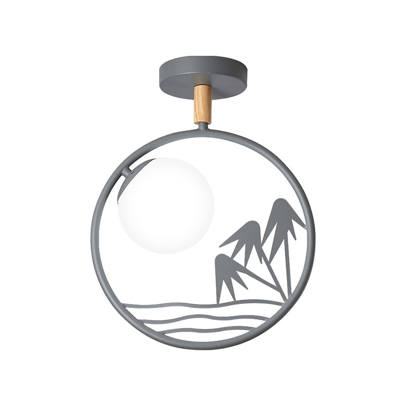 Iron Loop Semi Mount Lighting Macaron 1 Light Ceiling Flush With Ball Opal Glass Shade