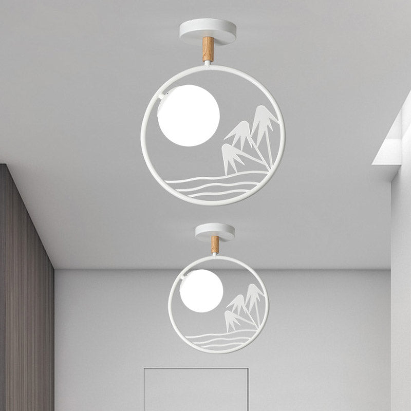 Iron Loop Semi Mount Lighting Macaron 1 Light Ceiling Flush With Ball Opal Glass Shade