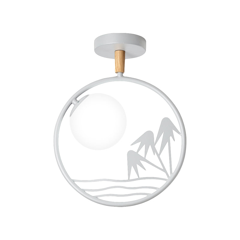 Iron Loop Semi Mount Lighting Macaron 1 Light Ceiling Flush With Ball Opal Glass Shade