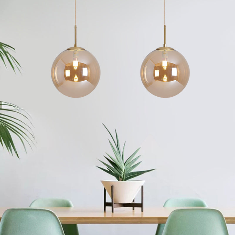 Modernist Tan/Smoke Gray Mirror Glass Globe Pendant Light - 6"/10" Width - 1-Light Suspension Lamp for Dining Room
