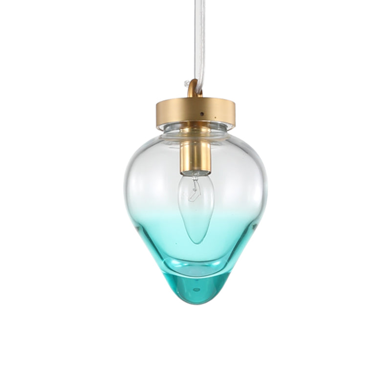 Modern Waterdrop Pendant Light: Blue/Champagne Glass, 1 Bulb, Dining Room Ceiling Lamp