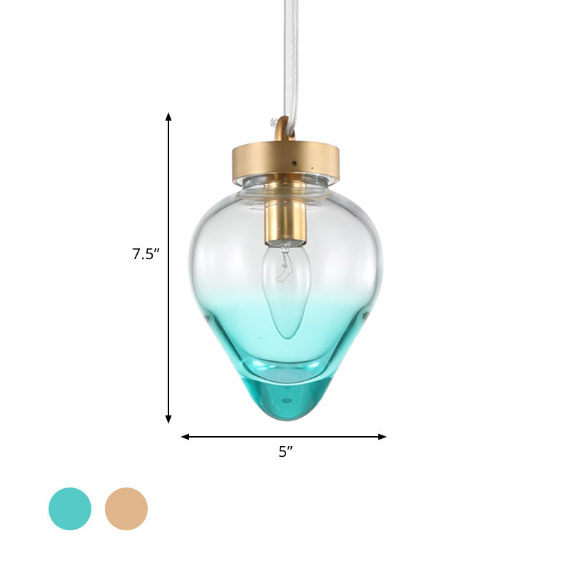 Waterdrop Pendant Dining Room Light - Blue/Champagne Glass Modern Ceiling Lamp