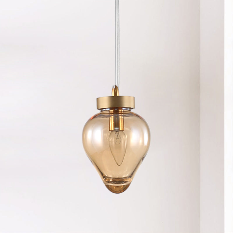 Modern Waterdrop Pendant Light: Blue/Champagne Glass, 1 Bulb, Dining Room Ceiling Lamp