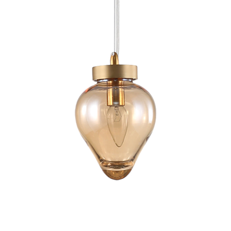 Modern Waterdrop Pendant Light: Blue/Champagne Glass, 1 Bulb, Dining Room Ceiling Lamp