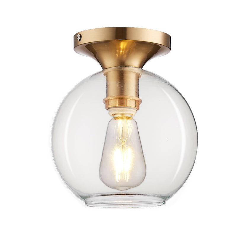 Vintage Clear Glass Sphere Ceiling Mounted Light – 1-Bulb Flush Lamp for Foyer