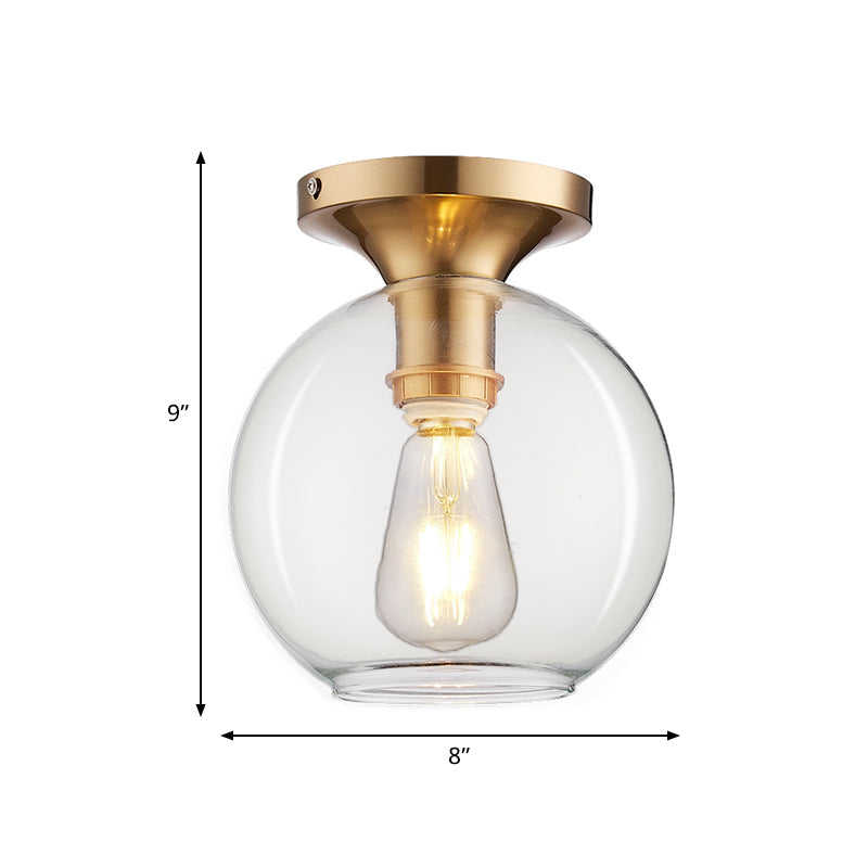 Vintage Clear Glass Sphere Ceiling Mounted Light – 1-Bulb Flush Lamp for Foyer