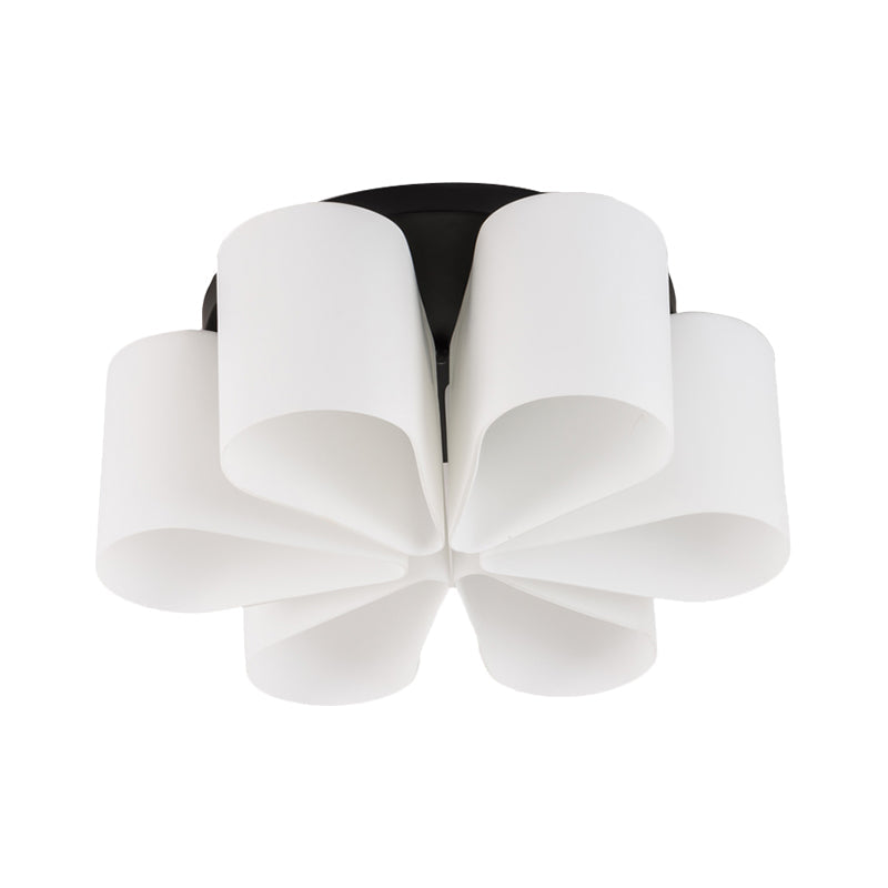 Contemporary 6-Head Black Flush Mount: Flower Milk White Glass Flush Lighting for Living Room