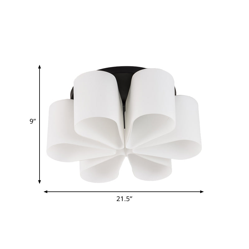 Contemporary 6-Head Black Flush Mount: Flower Milk White Glass Flush Lighting for Living Room