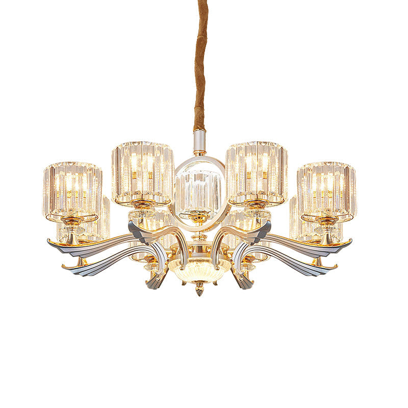 Lustre à suspension cylindrique en cristal contemporain - Argent, tête 6/8 - Idéal pour les salles à manger