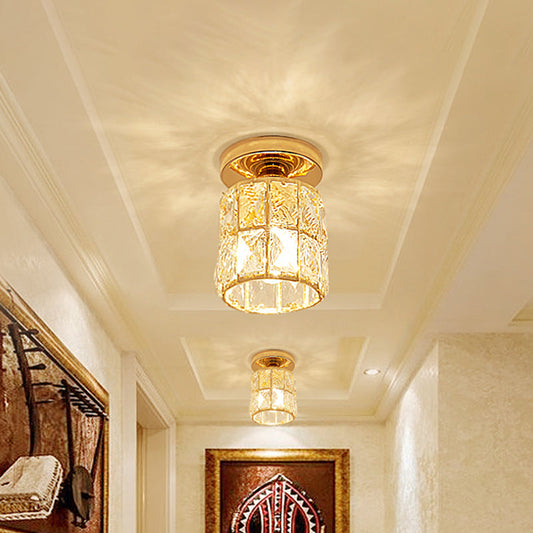 Minimalistic LED Flushmount Lighting: Cylinder/Globe Shaped Crystal Lamp, Gold-Finished