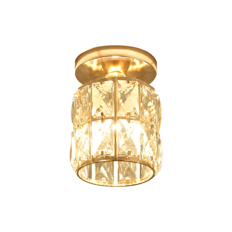 Minimalistic LED Flushmount Lighting: Cylinder/Globe Shaped Crystal Lamp, Gold-Finished