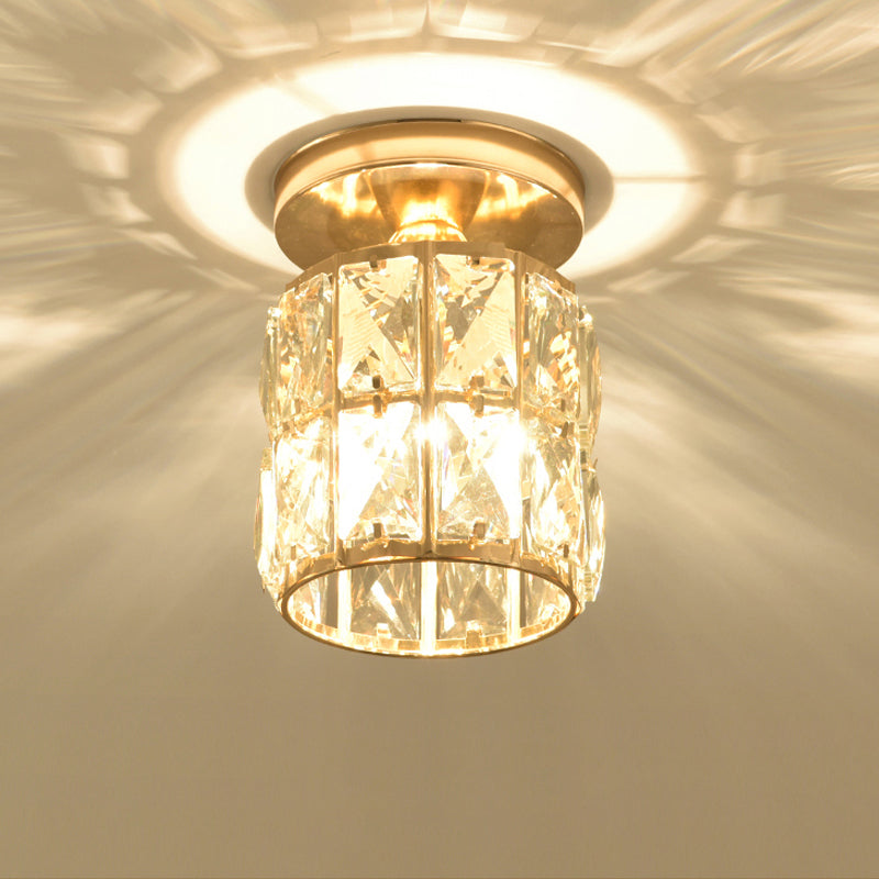 Minimalistic LED Flushmount Lighting: Cylinder/Globe Shaped Crystal Lamp, Gold-Finished