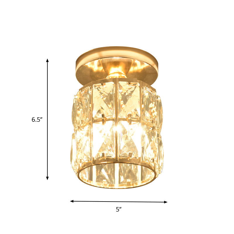 Minimalistic LED Flushmount Lighting: Cylinder/Globe Shaped Crystal Lamp, Gold-Finished