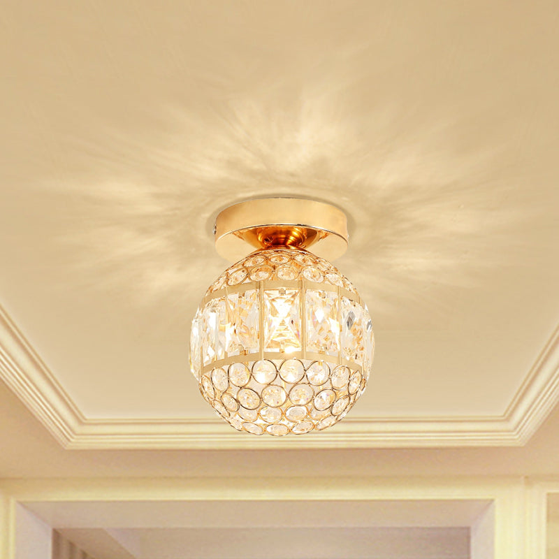 Minimalistic LED Flushmount Lighting: Cylinder/Globe Shaped Crystal Lamp, Gold-Finished