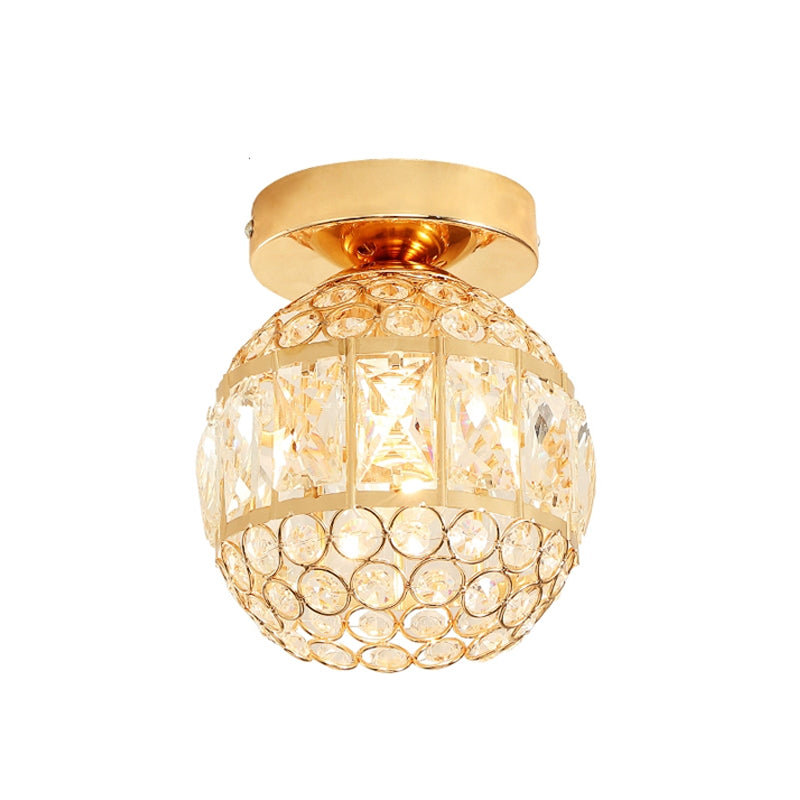 Minimalistic LED Flushmount Lighting: Cylinder/Globe Shaped Crystal Lamp, Gold-Finished