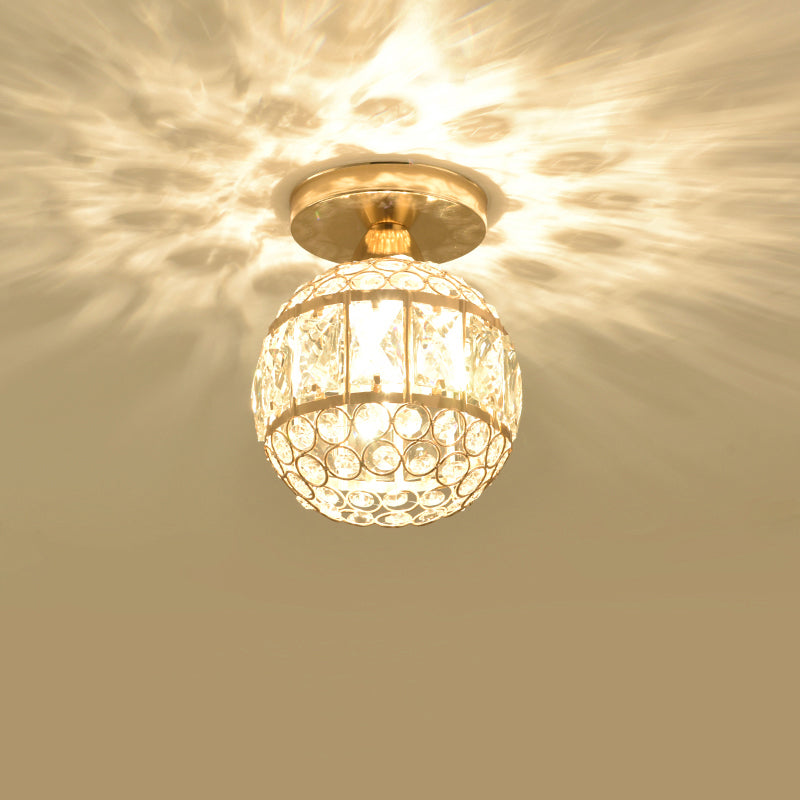 Minimalistic LED Flushmount Lighting: Cylinder/Globe Shaped Crystal Lamp, Gold-Finished