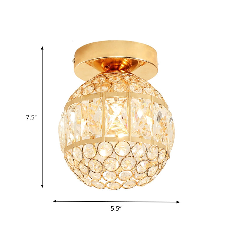 Minimalistic LED Flushmount Lighting: Cylinder/Globe Shaped Crystal Lamp, Gold-Finished