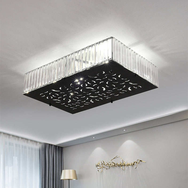 Black Crystal Block Ceiling Mounted Fixture - Simple & Elegant Flush Lighting for Bedroom