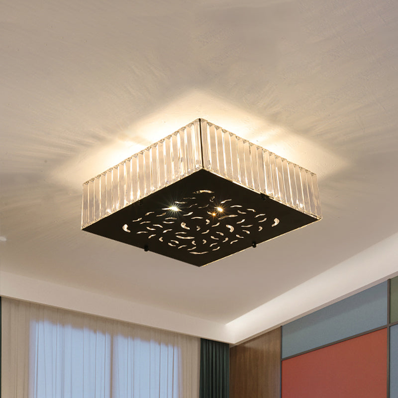 Black Crystal Block Ceiling Mounted Fixture - Simple & Elegant Flush Lighting for Bedroom