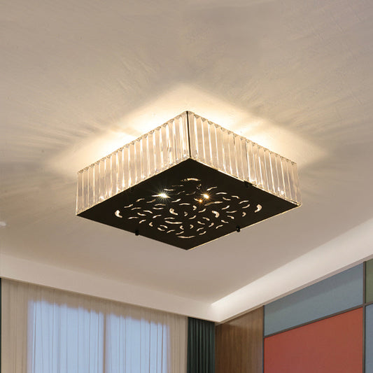 Black Crystal Block Ceiling Mounted Fixture - Simple & Elegant Flush Lighting for Bedroom