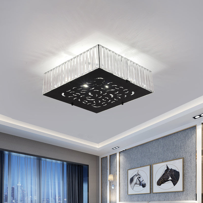 Black Crystal Block Ceiling Mounted Fixture - Simple & Elegant Flush Lighting for Bedroom