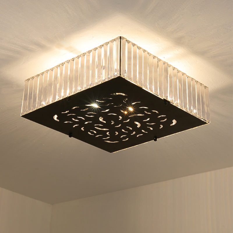 Black Crystal Block Ceiling Mounted Fixture - Simple & Elegant Flush Lighting for Bedroom
