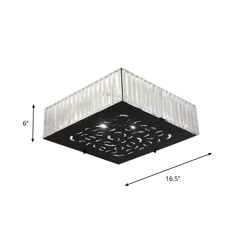Black Crystal Block Ceiling Mounted Fixture - Simple & Elegant Flush Lighting for Bedroom