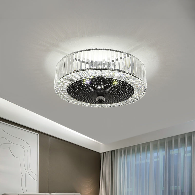 Drum-Shaped Crystal Flush Light in Black - Minimalist 4/5-Light Rectangle Ceiling Lamp