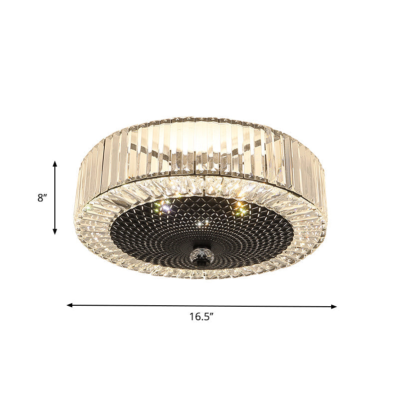 Drum-Shaped Crystal Flush Light in Black - Minimalist 4/5-Light Rectangle Ceiling Lamp