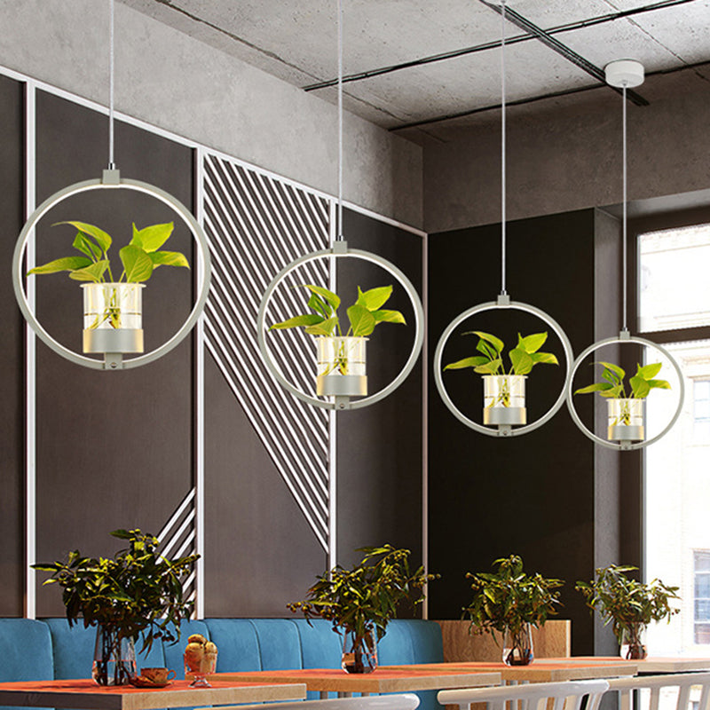 Vintage Metal Led Pendant Light For Restaurants - Black/Grey/White Circle Hang Fixture With 1 Bulb