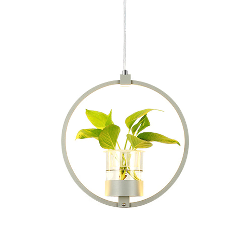 Vintage Metal Led Pendant Light For Restaurants - Black/Grey/White Circle Hang Fixture With 1 Bulb